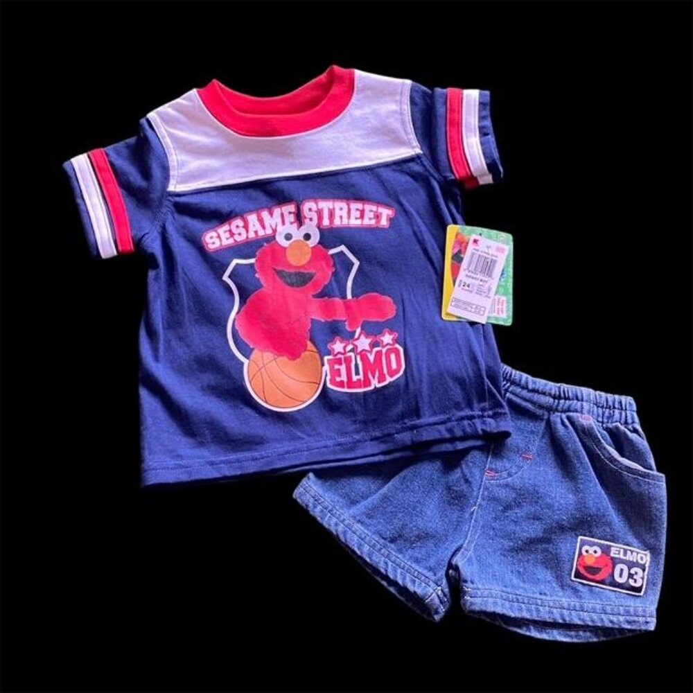 2008 NOS Sesame Street 2-Piece Elmo & Denim Shorts NWT Size 24 Months
